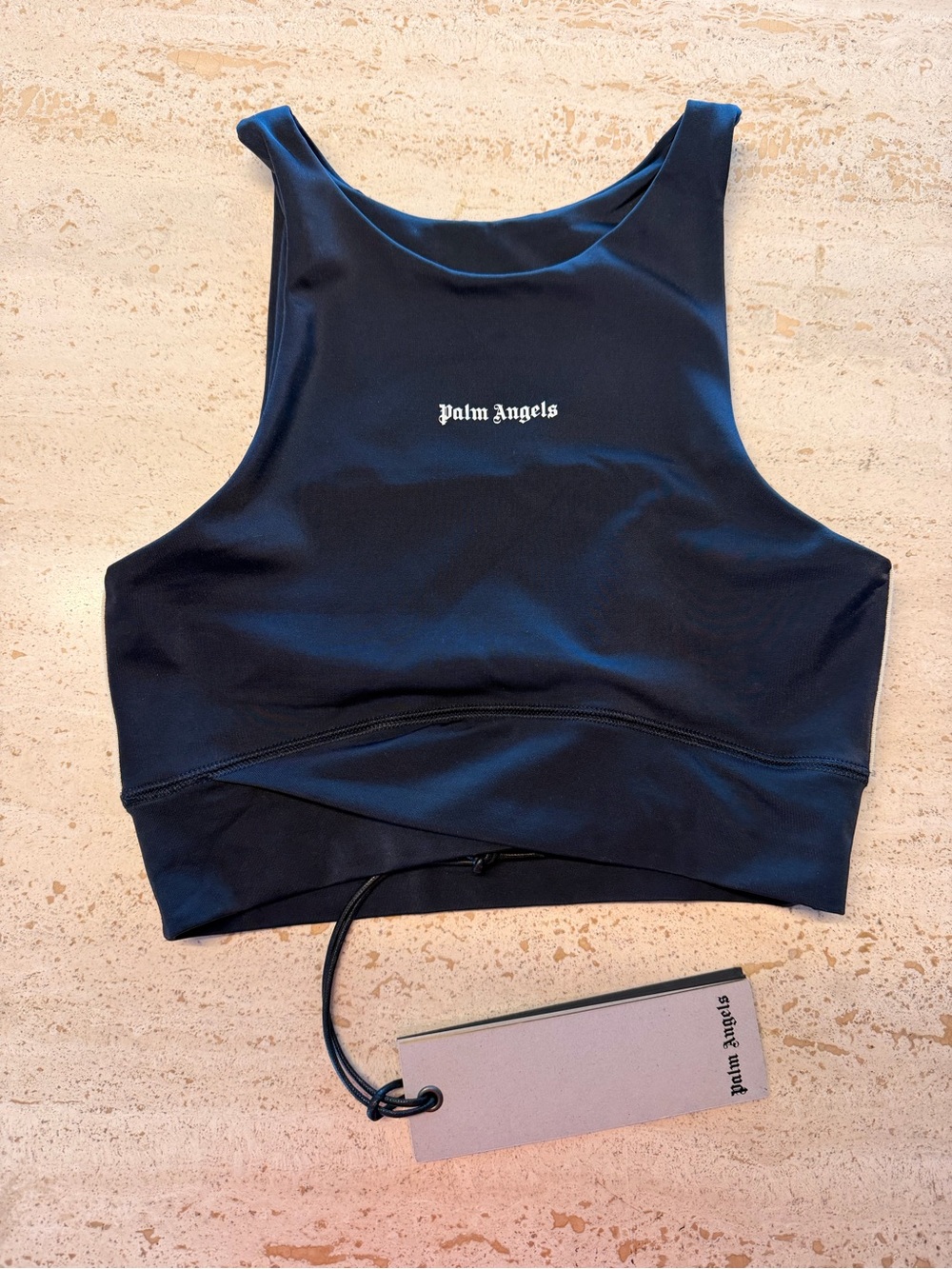 Palm Angels Black Cropped Sports Bra with Logo